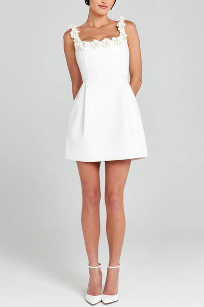 Cindy | Feminine Mini Dress with Floral Applications