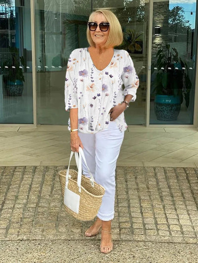 Barbara™ | Cotton and Linen Floral Top