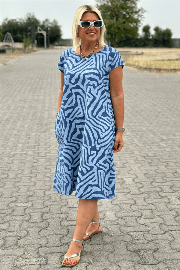 Nelia - Zebra Print Dress with Round Neck