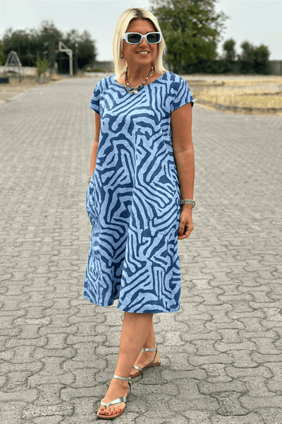 Nelia - Zebra Print Dress with Round Neck