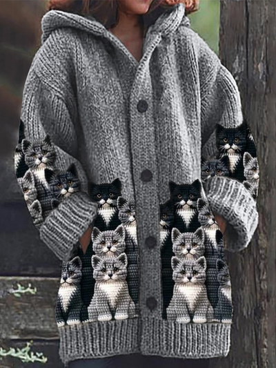 Jasmin - Cozy knit cardigan with cat motif