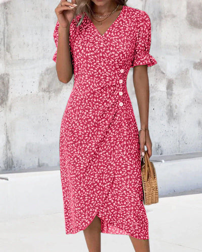 Leah | Ruffle Wrap Button Dress