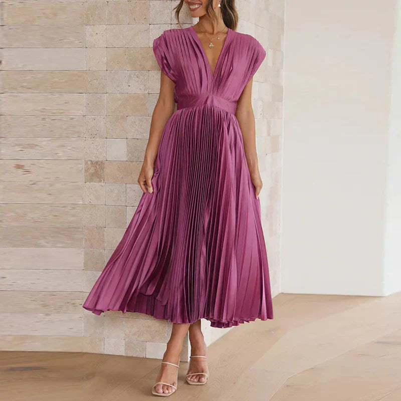 Adele | V-neck Maxi Dress with Pleats