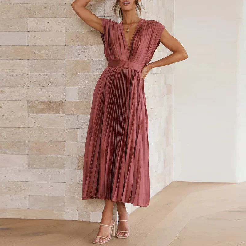 Adele | V-neck Maxi Dress with Pleats