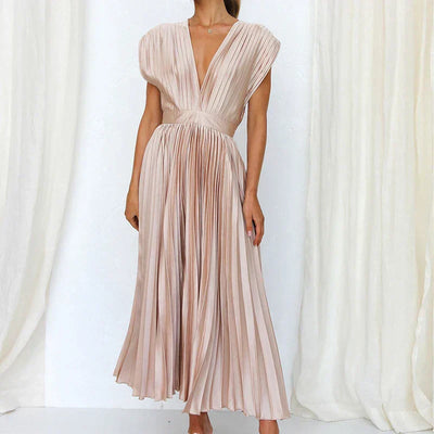 Adele | V-neck Maxi Dress with Pleats