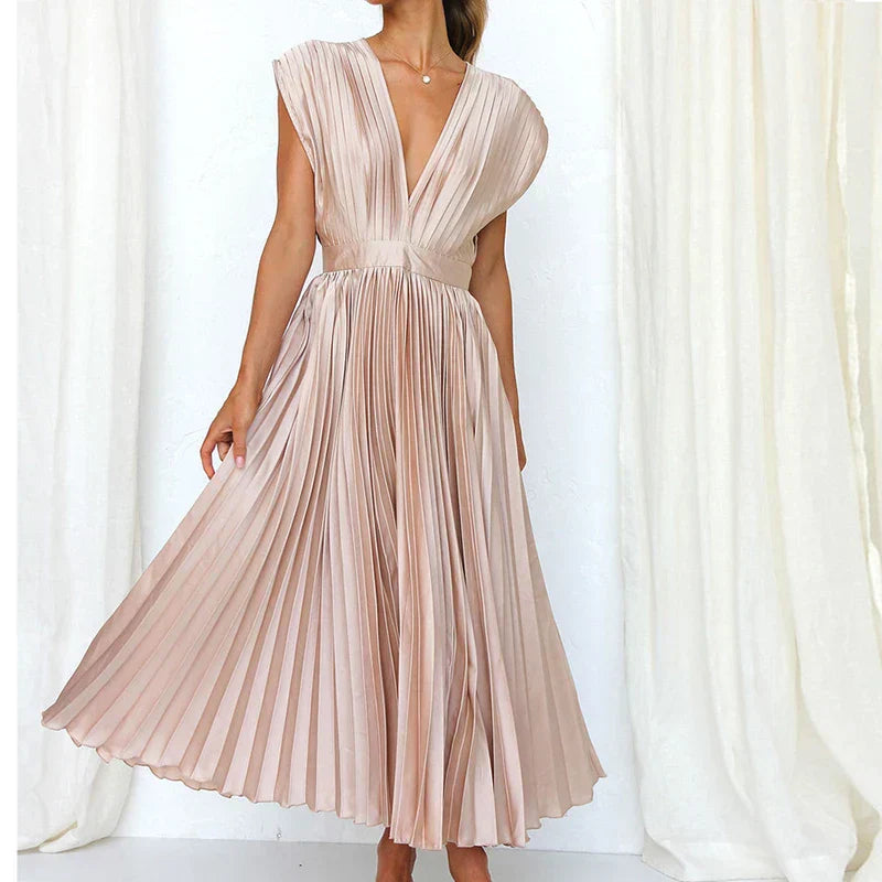 Adele | V-neck Maxi Dress with Pleats