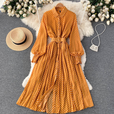 Polka Dot Chiffon Pleated Dress