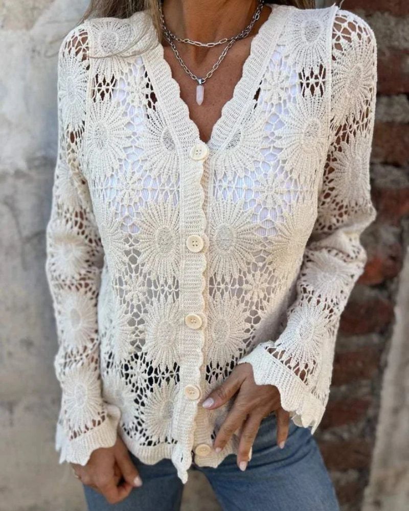 NALIE - Crochet Lace Button Cardigan
