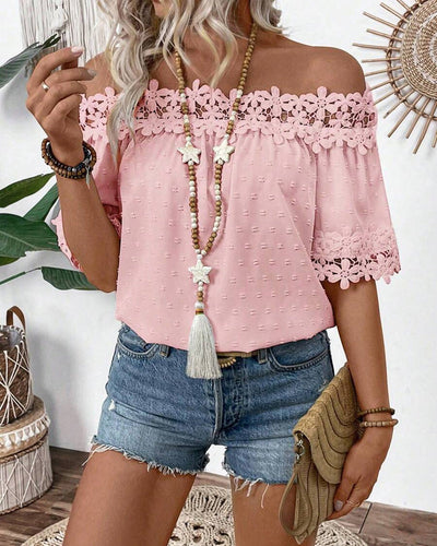 One-Shoulder Blouse with Lace and 3D Flower