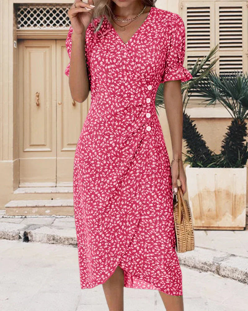 Leah | Ruffle Wrap Button Dress