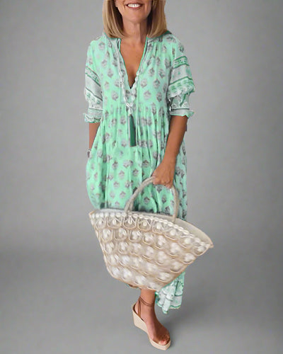 Friederike | Midi Dress with V-Neck and Elegant Puff Sleeves