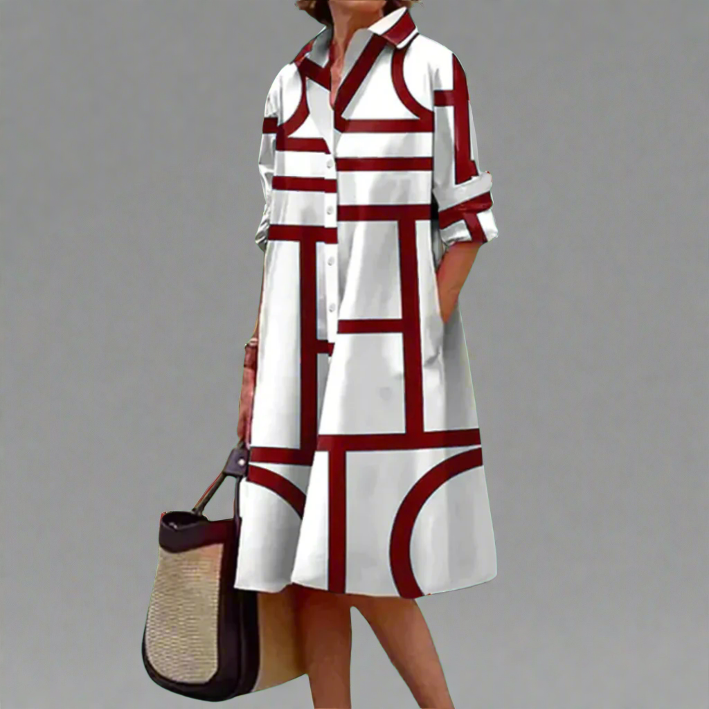 Greer | Elegant Knee-Length Geometric Print Dress