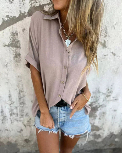 Quinn - Women’s Loose Solid Button-Up Shirt