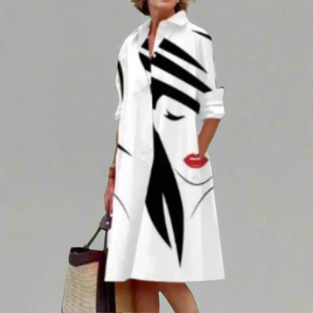 Noa | Stylish Face Pattern Shirt Dress