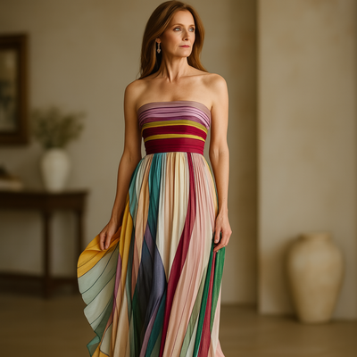 Dylan - Colorful Stripes Tube Top Maxi Dress