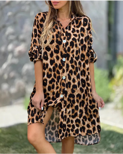 ILEA - LEOPARD PRINT SHIRT DRESS