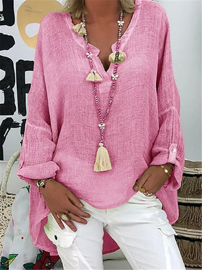 Caelina - Basic Solid Long Sleeve Shirt