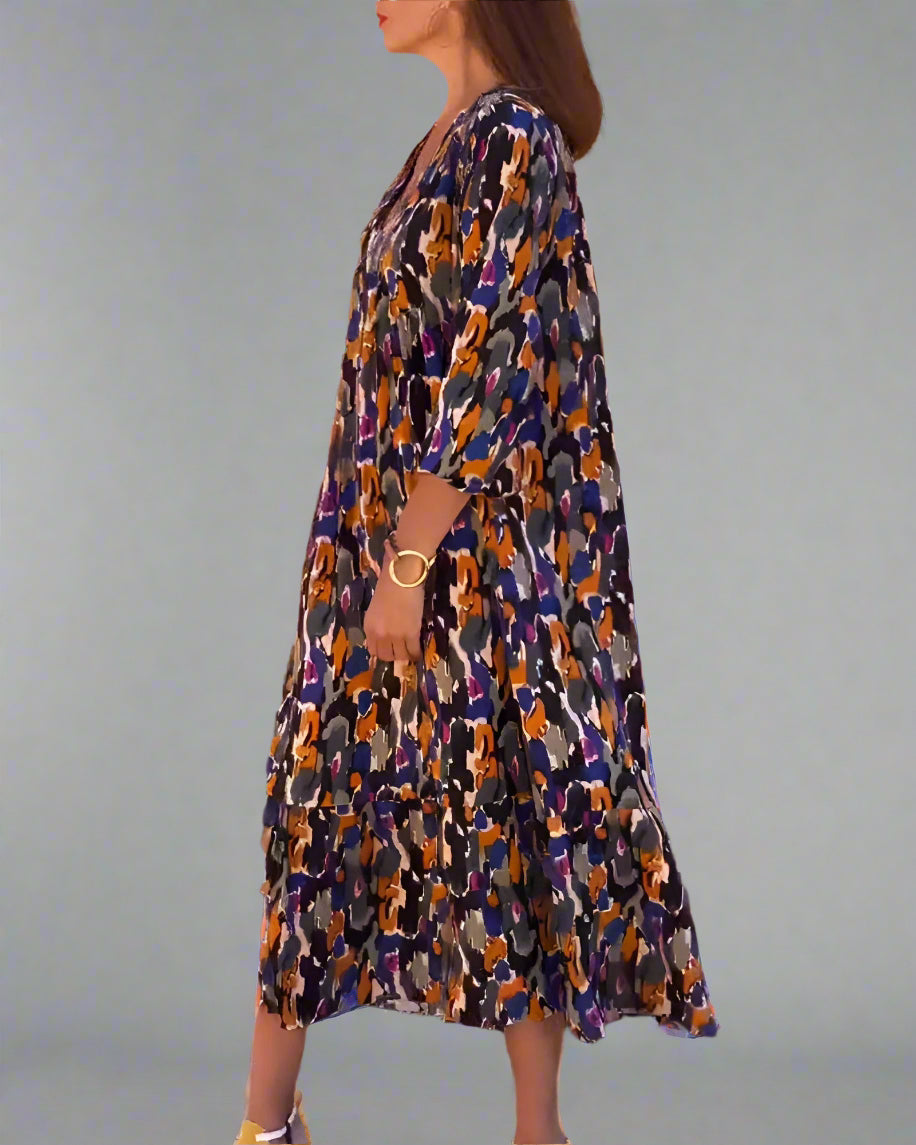 Walburga | Retro Maxi Dress with V-Neck and Elegant Comfort