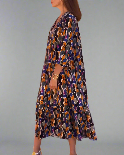 Walburga | Retro Maxi Dress with V-Neck and Elegant Comfort