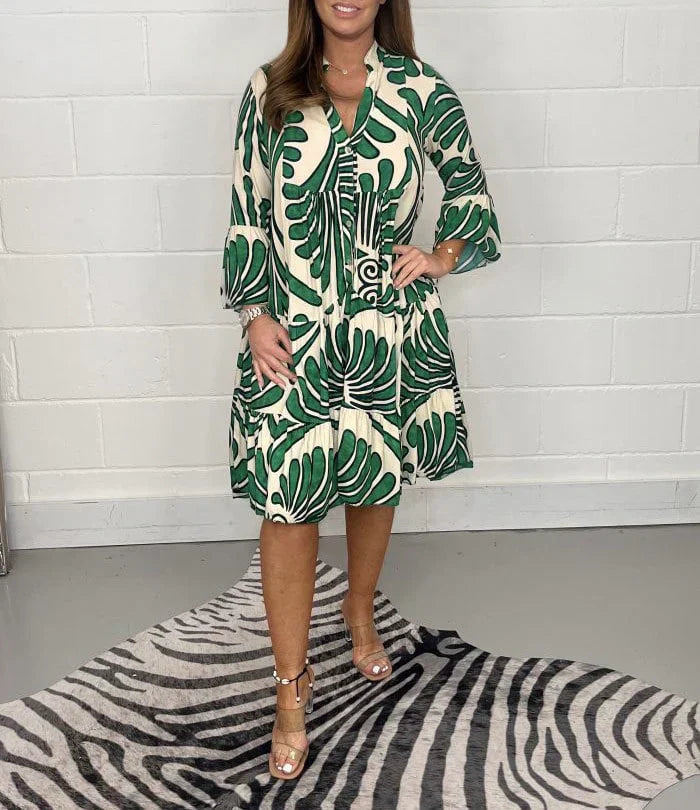 Fenella - Printed V Neck Midi Dress