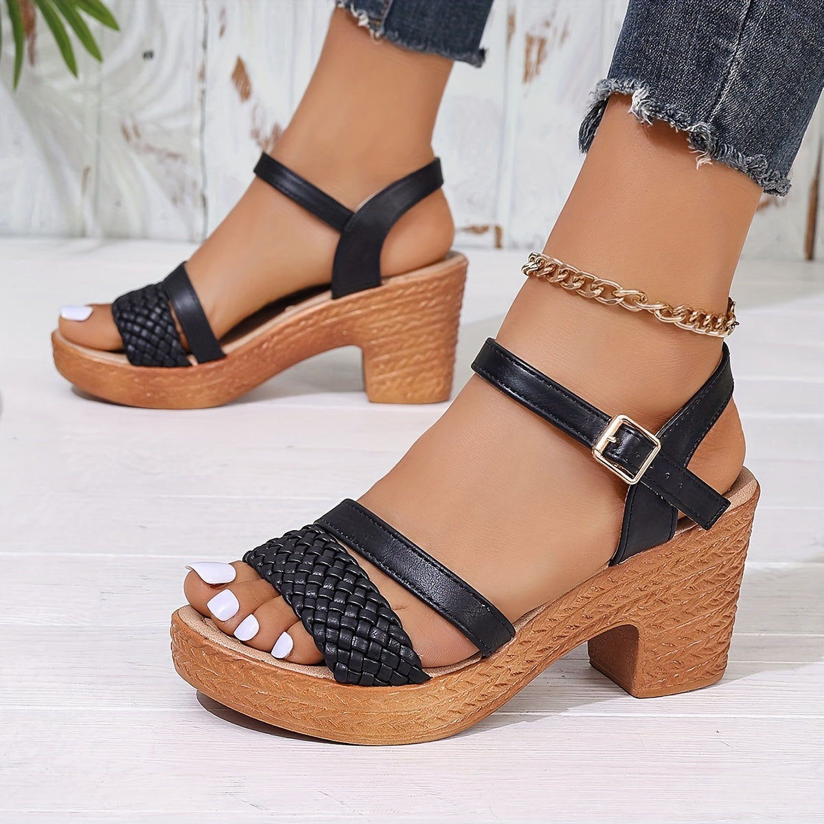 Haven Braided Block Heel Sandals