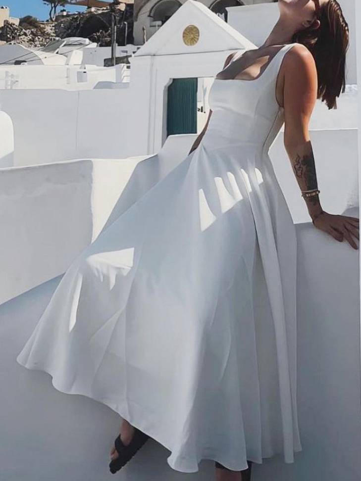 Elara | Elegant Square Neck Midi Swing Dress