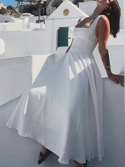 Elara | Elegant Square Neck Midi Swing Dress