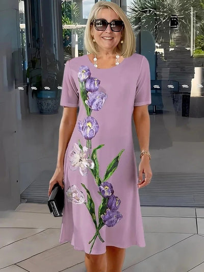 Rosara - Comfortable Loose Printed Medium Dress