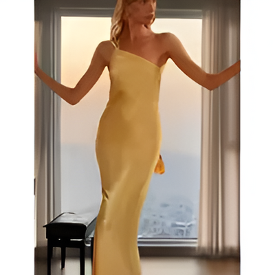 Girls’ Sleeveless Backless Diagonal Collar Dress