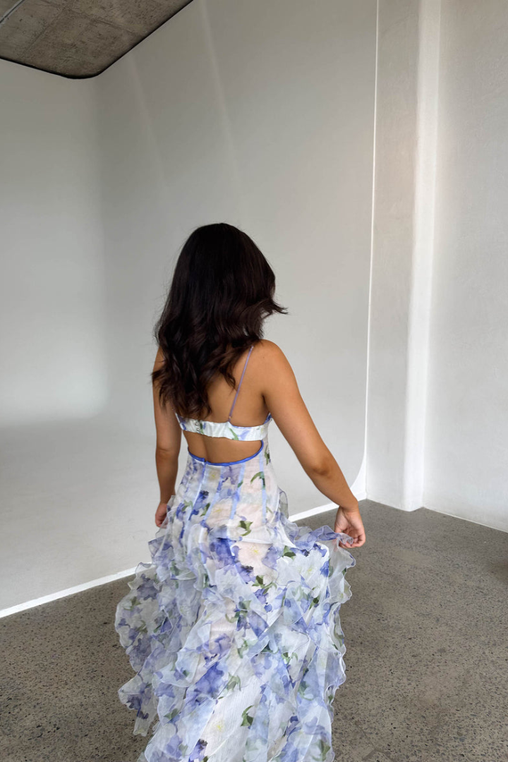 Noemi - Floral Print Spaghetti Straps Maxi Dress