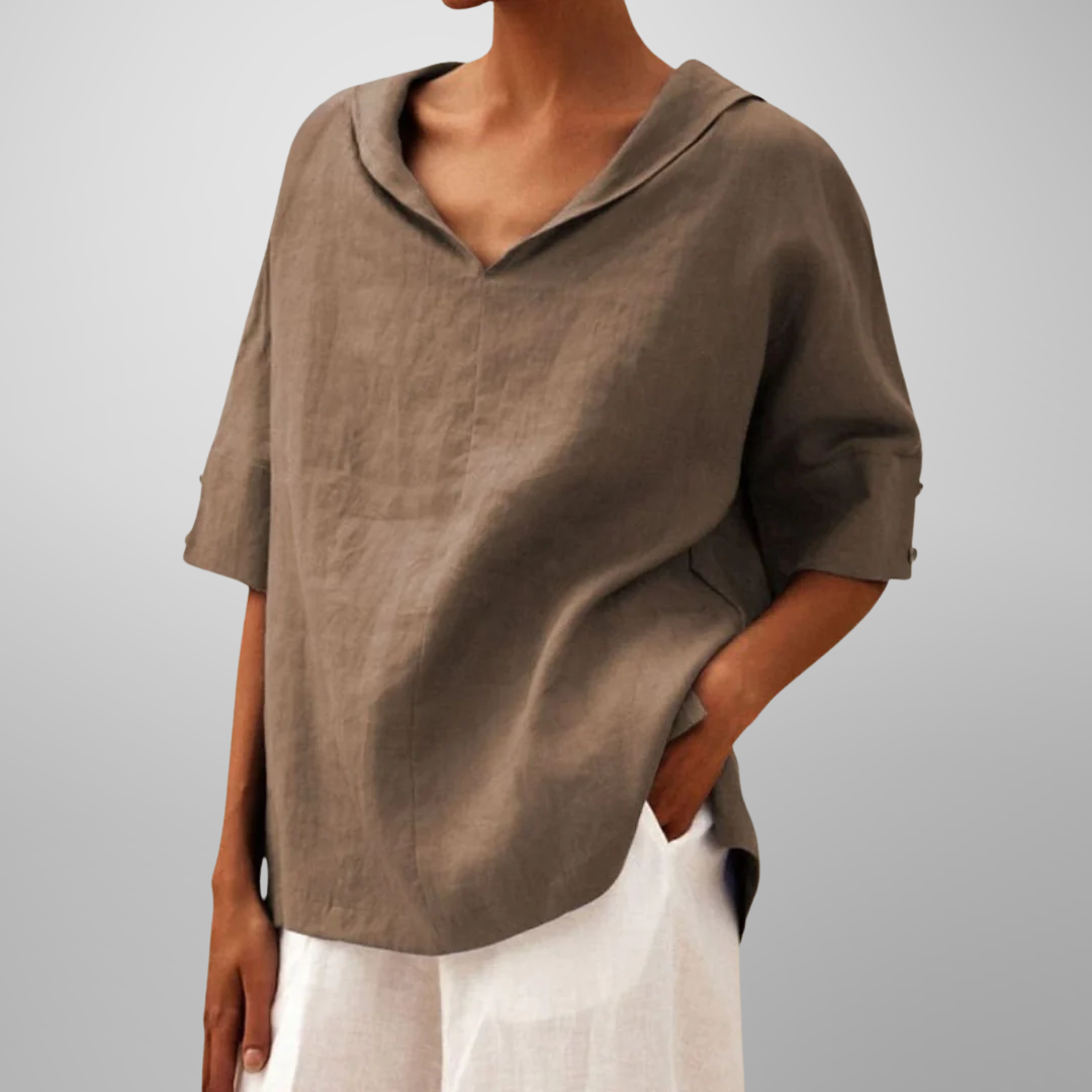 Molly – Relaxed Collar V-Neck Top