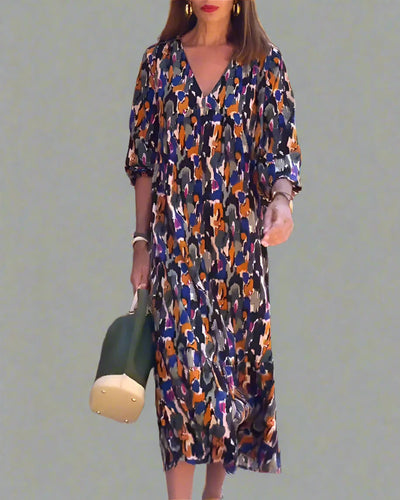 Walburga | Retro Maxi Dress with V-Neck and Elegant Comfort