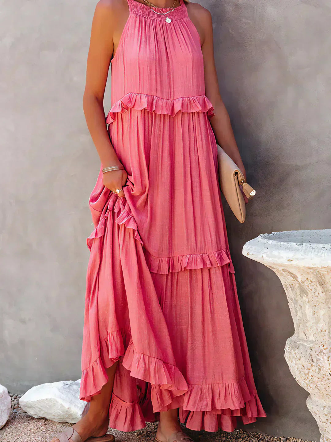 Ilona - Halterneck Dress With Ruffles and Maxi Pockets