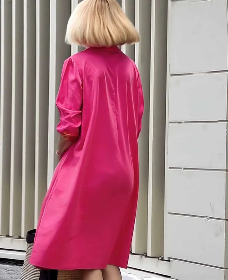 Vireya - Shirt Collar Pocket Midi Dress