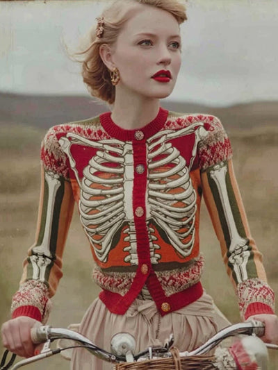 Vintage Halloween Anatomy Art Chunky Knitted Cardigan