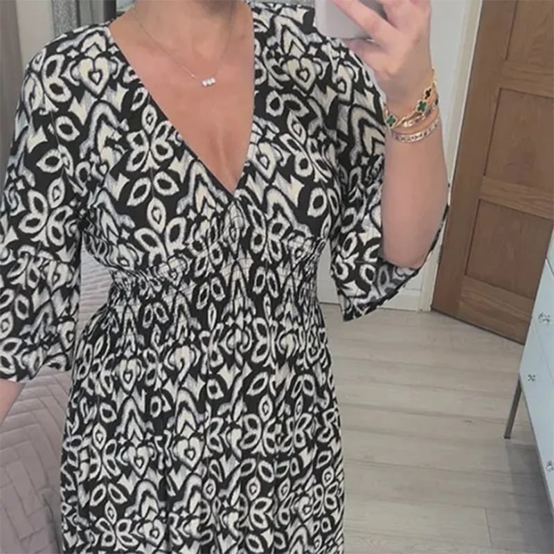 Hazel | Geometric Flare Midi Dress