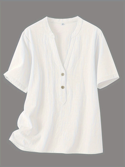 Sharron - Elegant V-Neck Blouse With Button Up