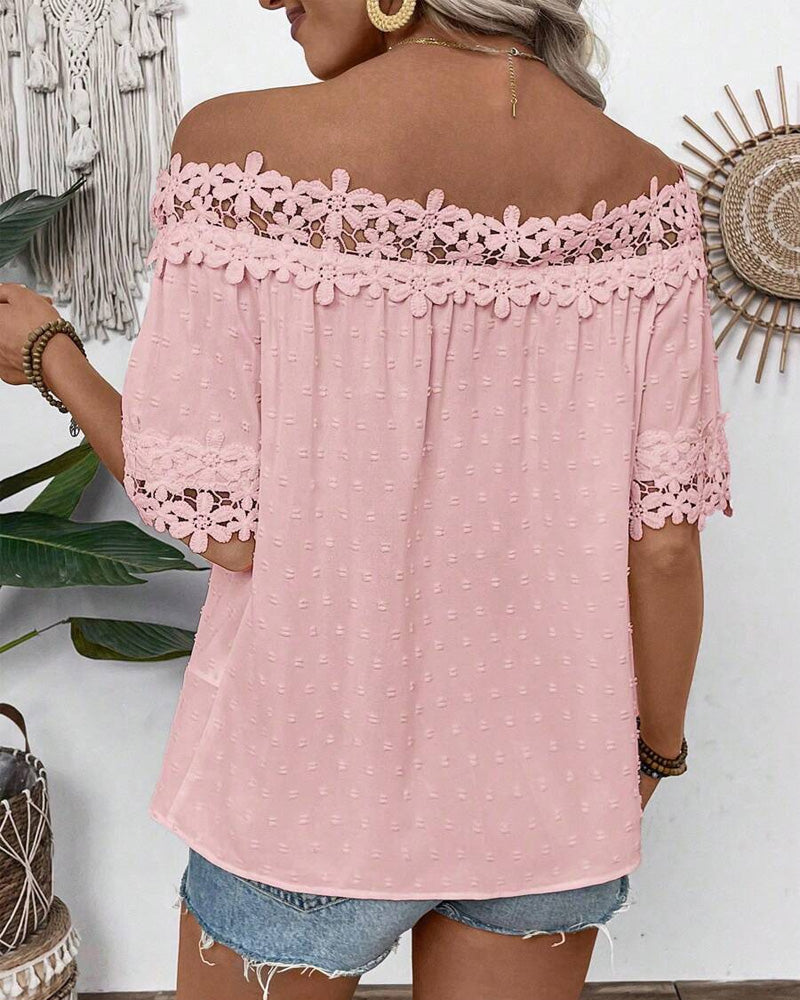 One-Shoulder Blouse with Lace and 3D Flower