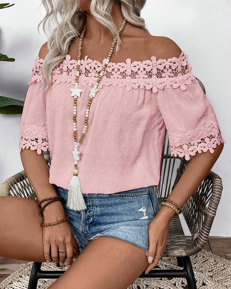 One-Shoulder Blouse with Lace and 3D Flower