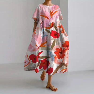 Wren - Elegant Fresh Flower Print Flowy Dress