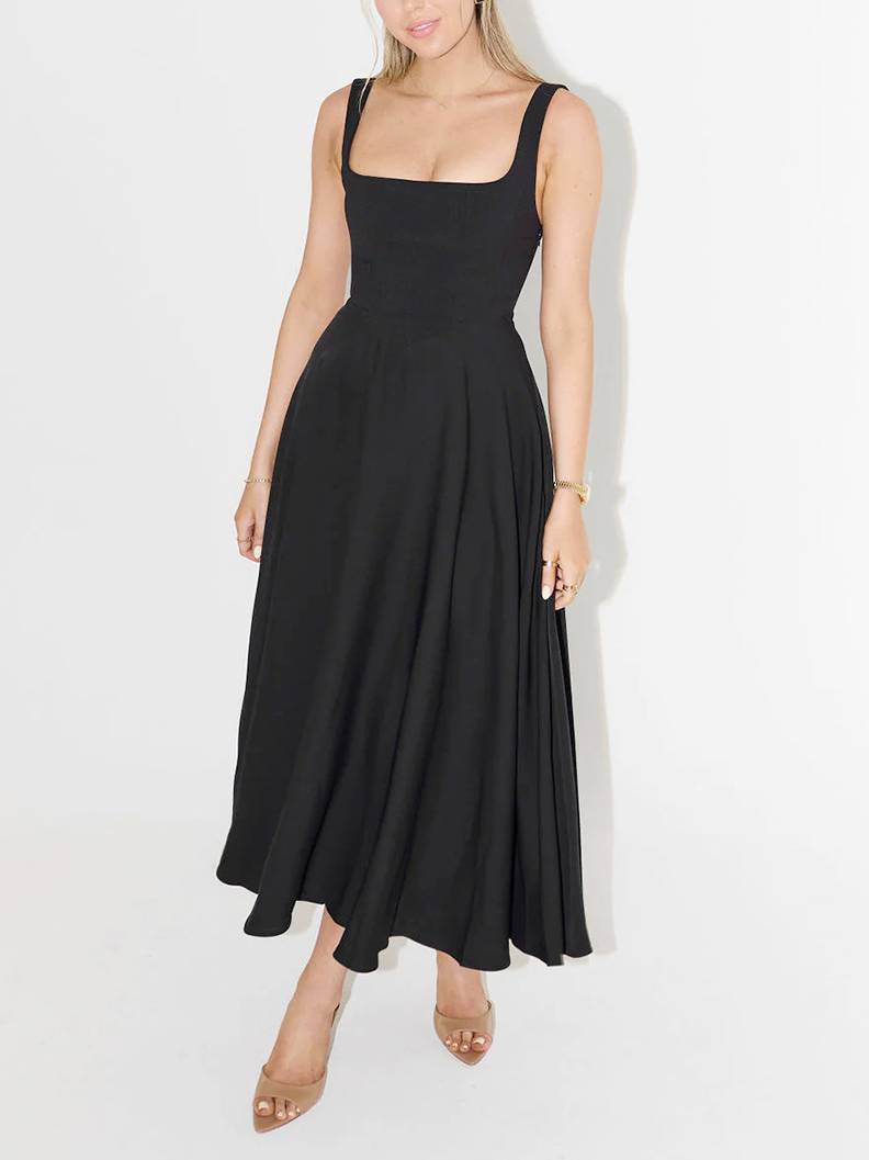 Elara | Elegant Square Neck Midi Swing Dress