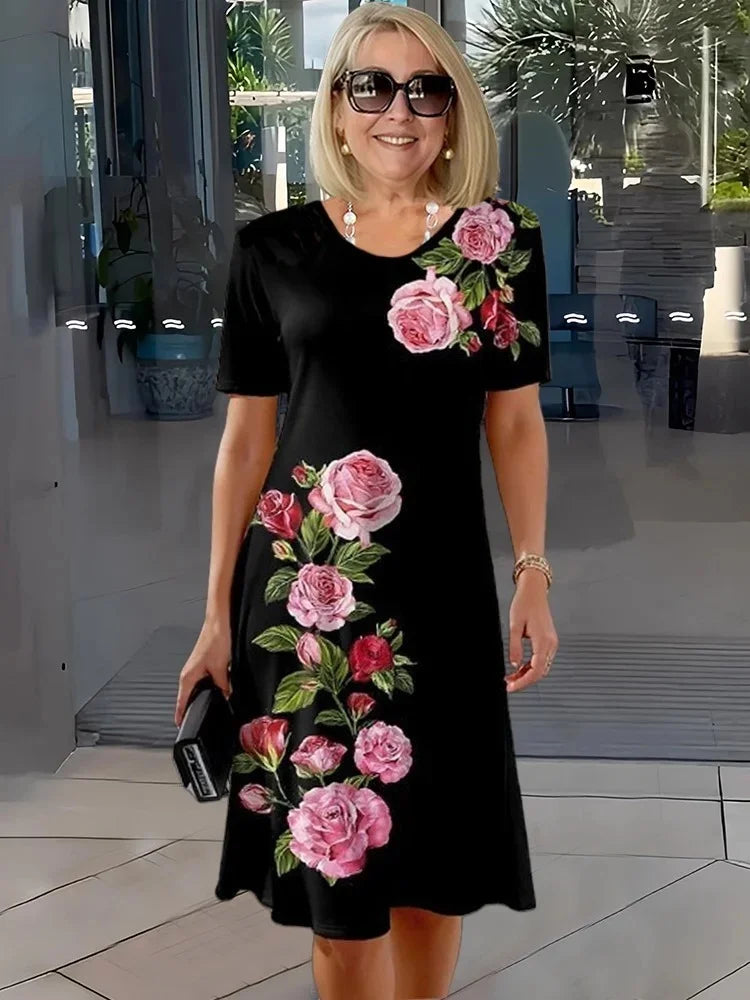 Rosara - Comfortable Loose Printed Medium Dress