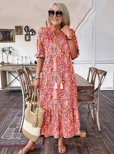 Mevelyn - Bohemian Paisley Tassel Tie Dress