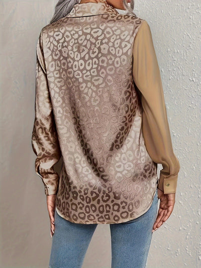 Gwendolyn - Leopard Print Jacquard Two-Tone Satin Button-Up Shirt