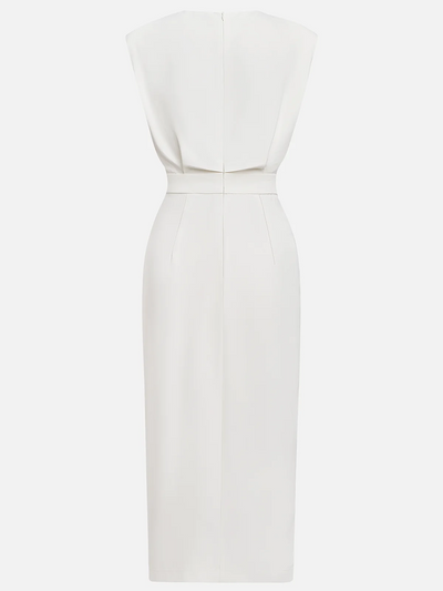 Malene™ | Solid Midi Dress with Button Slit and Round Neckline