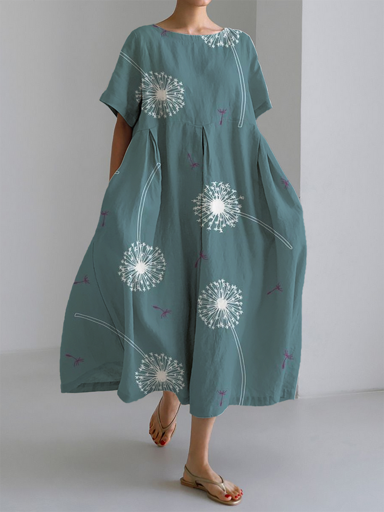 Fern - Elegant Dandelion Print Maxi Dress