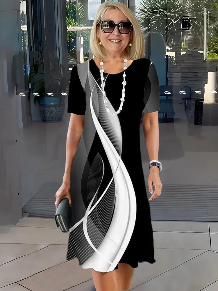 Rosara - Comfortable Loose Printed Medium Dress