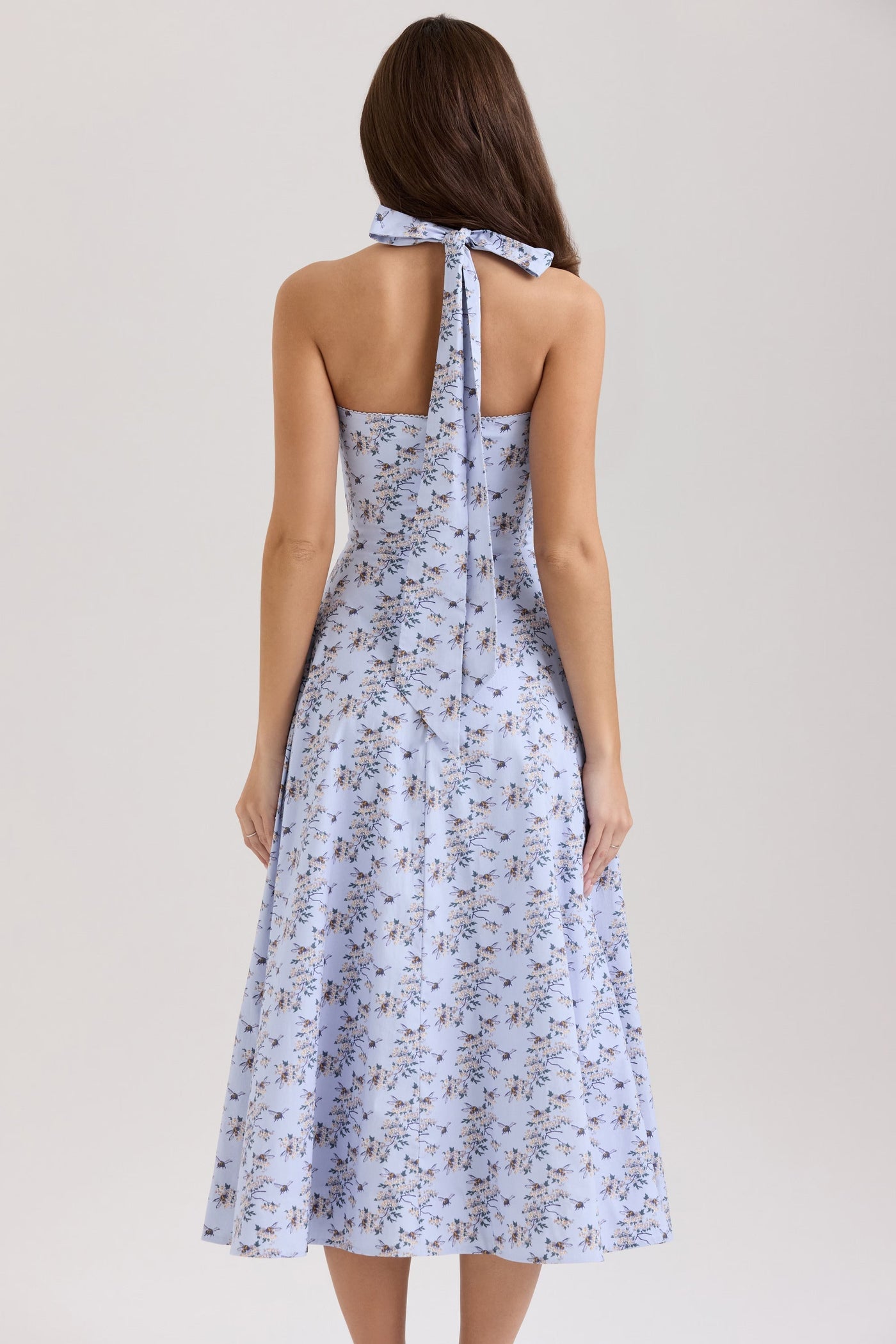 Belle - Midi Dress with Daisy Print and Halter Neck