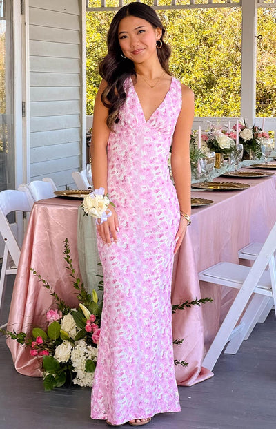 Farida - Pink Lace Maxi Dress