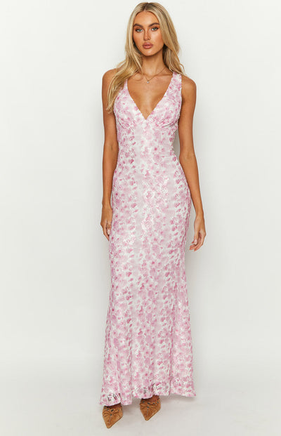 Farida - Pink Lace Maxi Dress